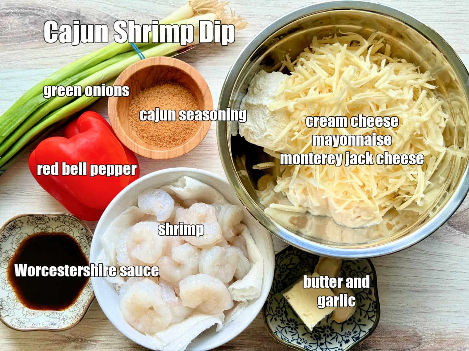 picture of ingredients needed to make cajun shrimp dip
