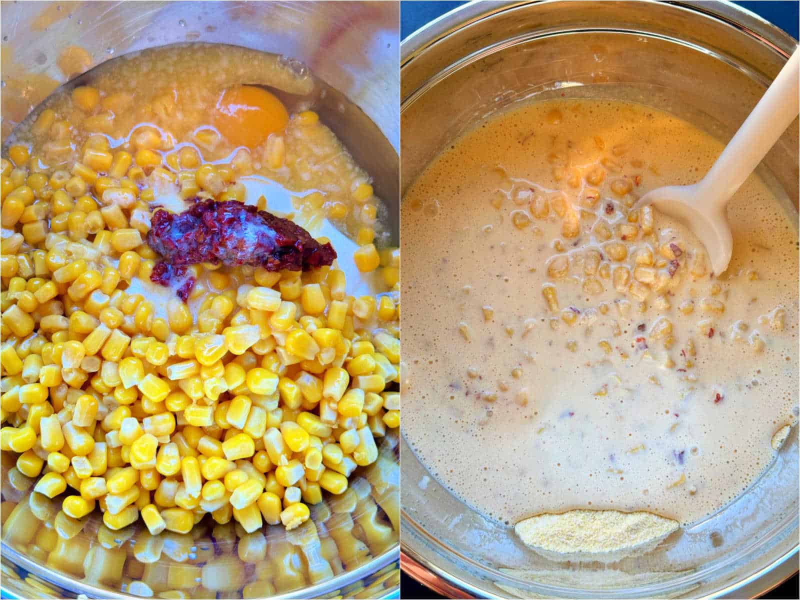 showing the dry ingredients being mixed together with the wet ingredients