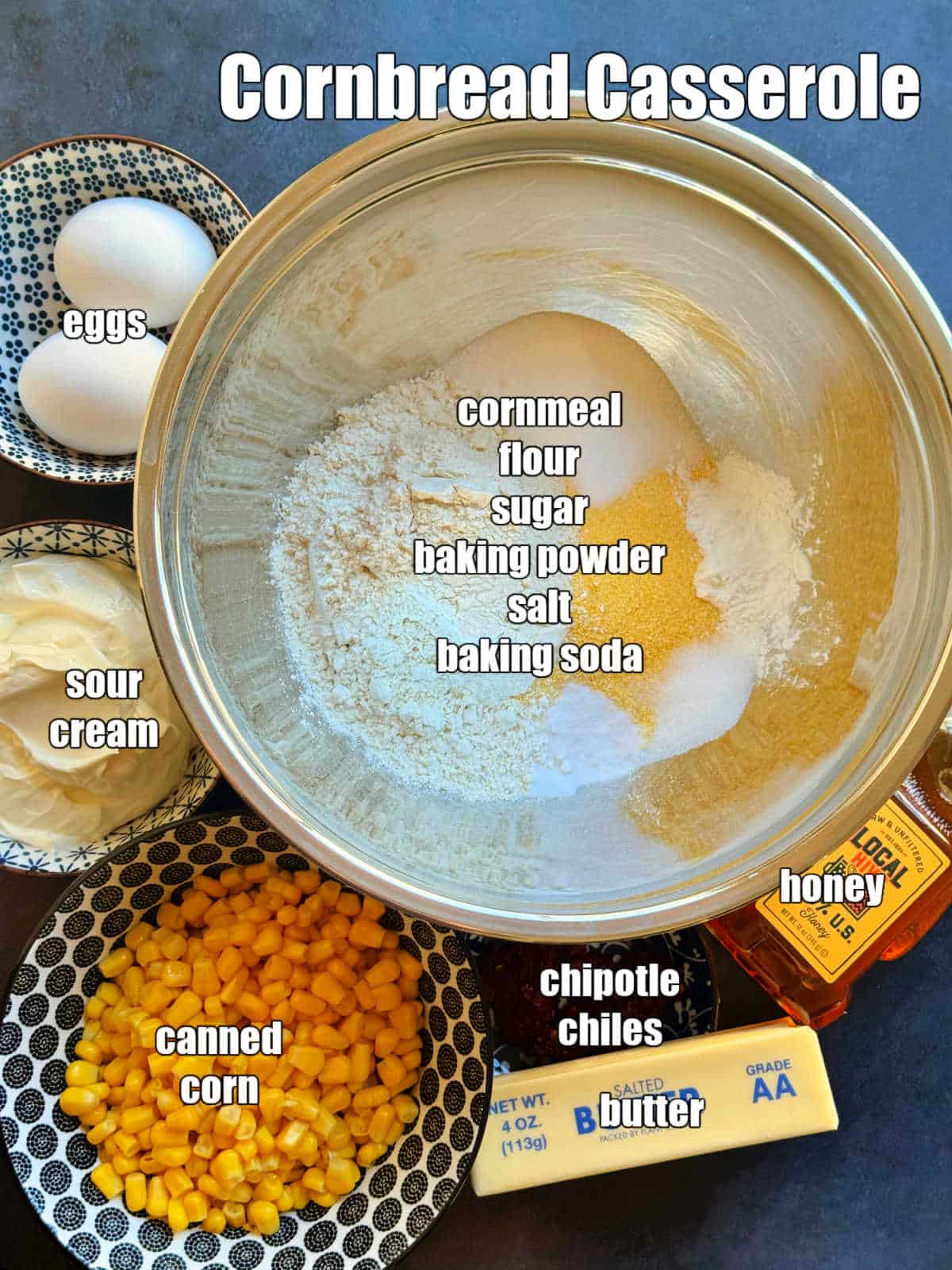 picture of ingredients needed to make cornbread casserole