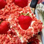 serving a slice of cake from the baking pan