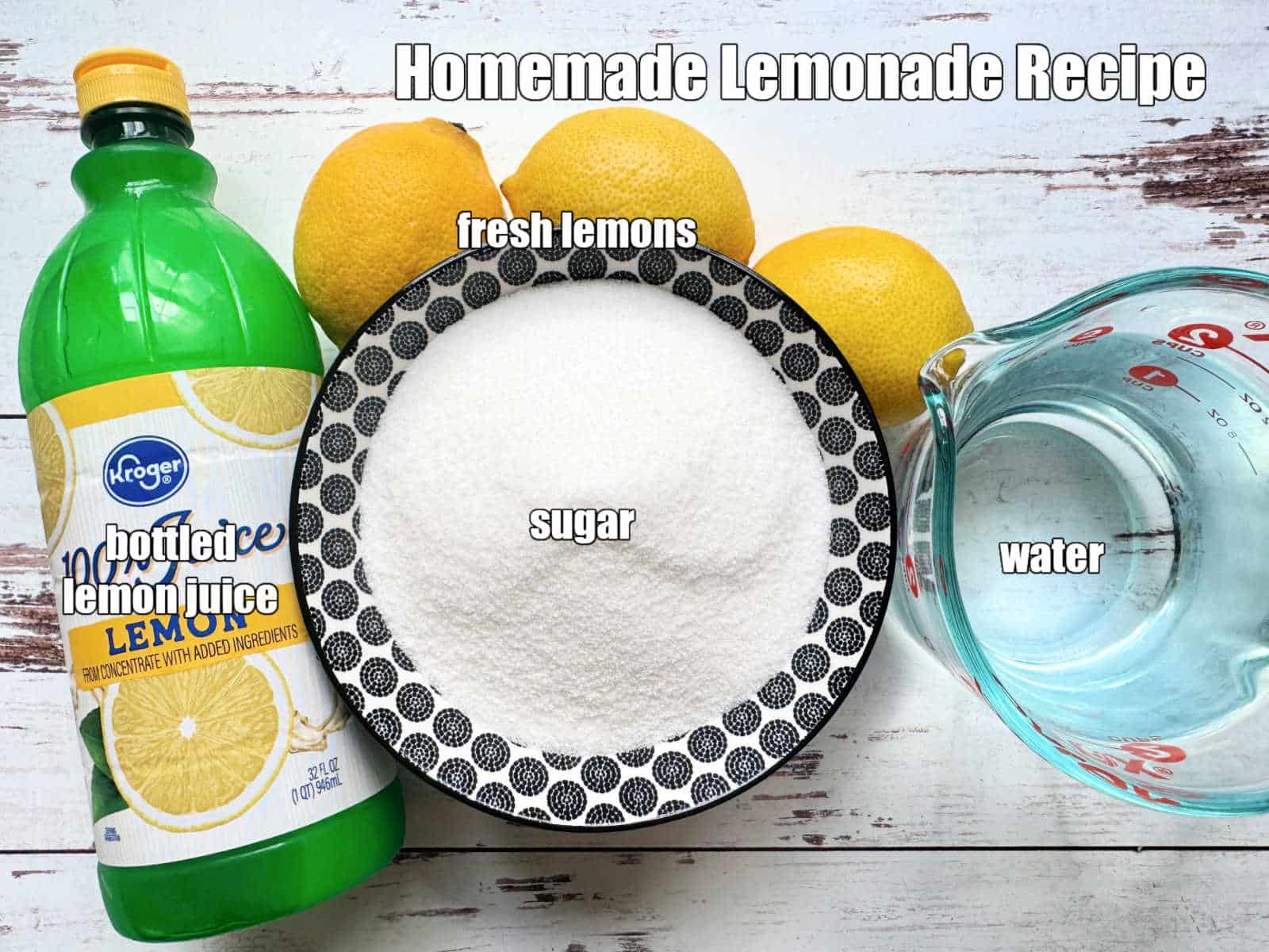 picture of ingredients needed for homemade lemonade recipe