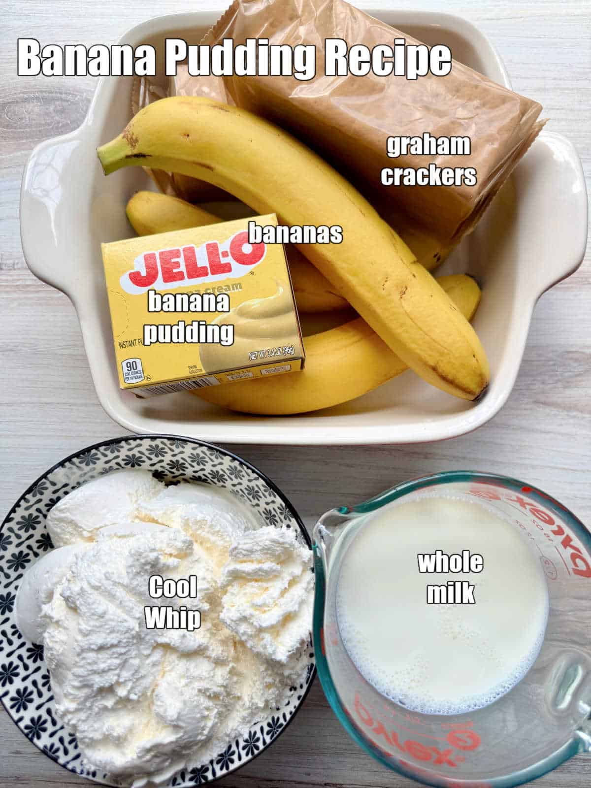 picture of ingredients needed to make homemade banana pudding