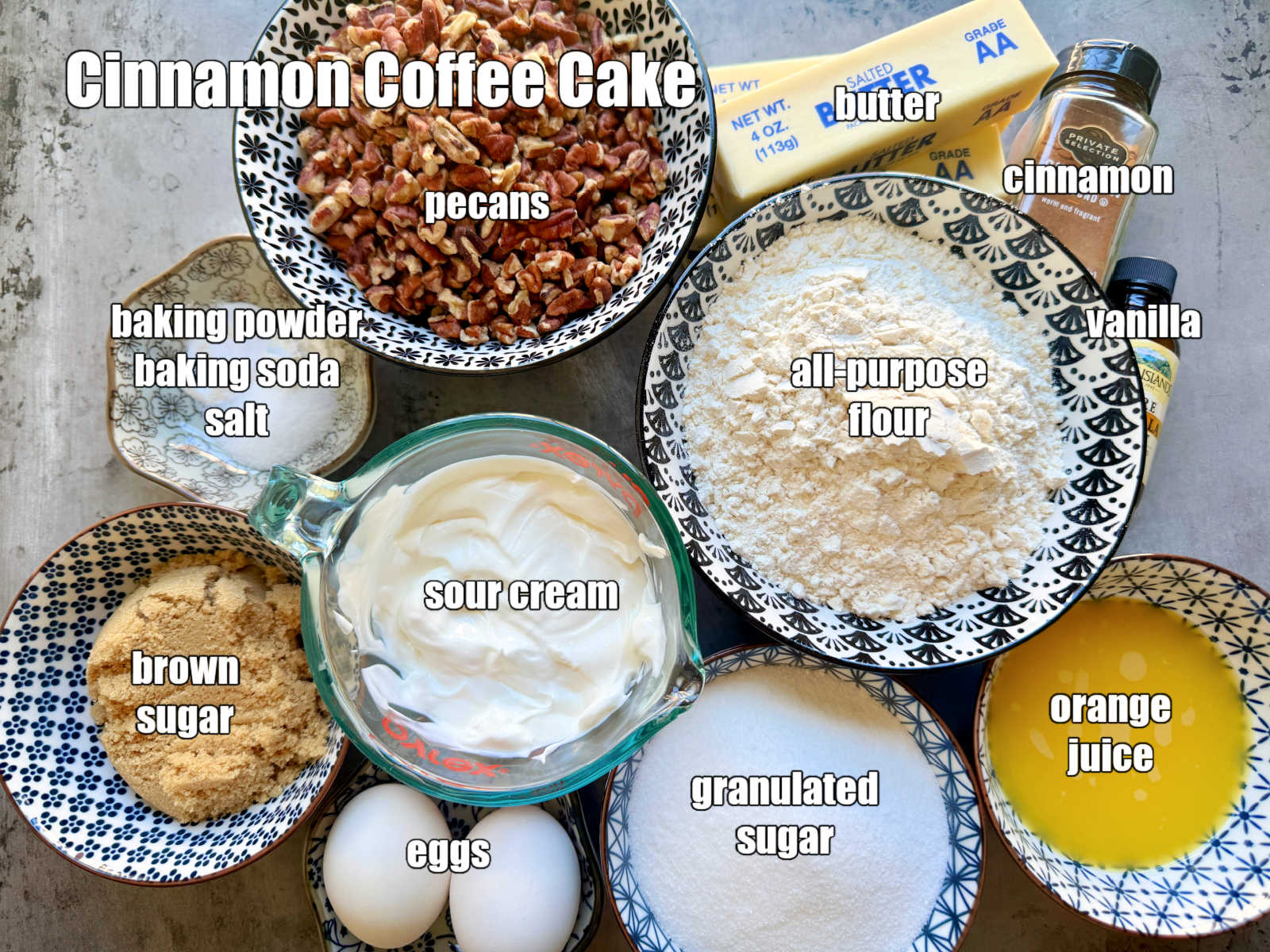 picture of ingredients needed to make cinnamon coffee cake