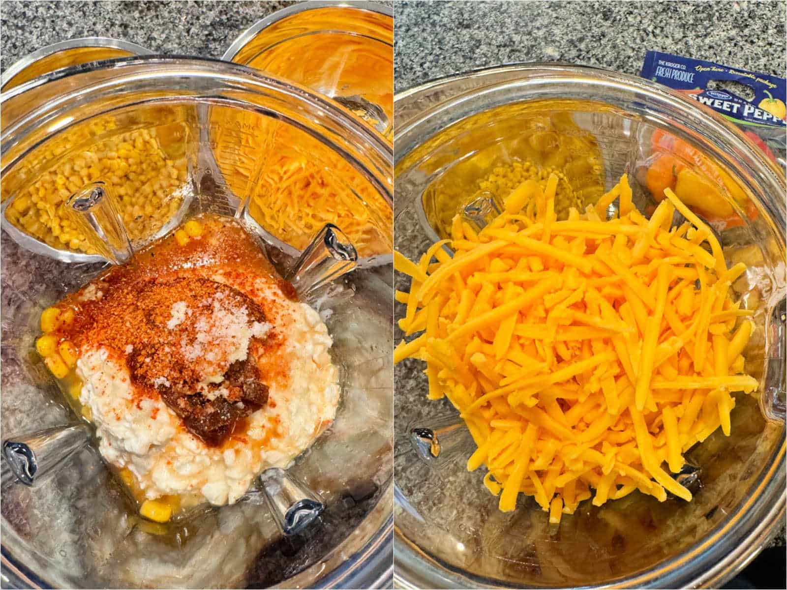 showing the corn dip being mixed in the blender