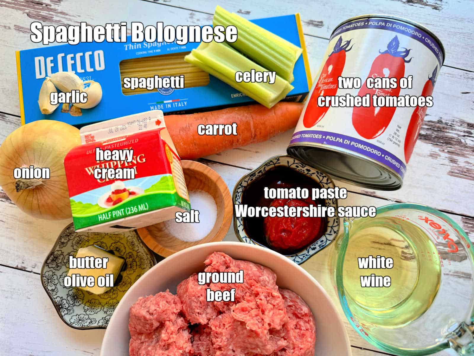 picture of ingredients needed to make spaghetti bolognese