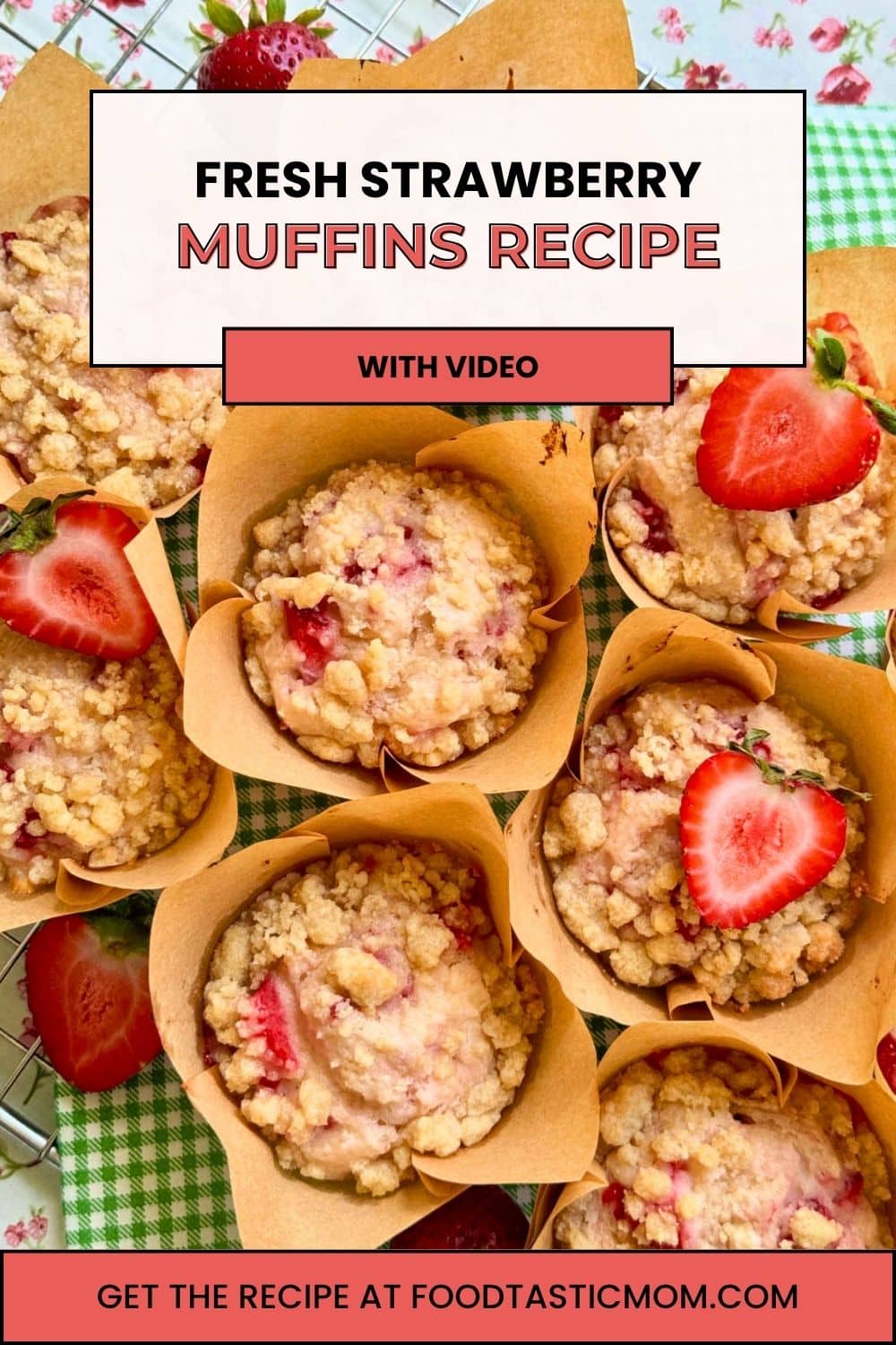 My bakery style strawberry muffins are packed with fresh strawberries. They have a moist crumb texture and crunchy sugar top. via @foodtasticmom