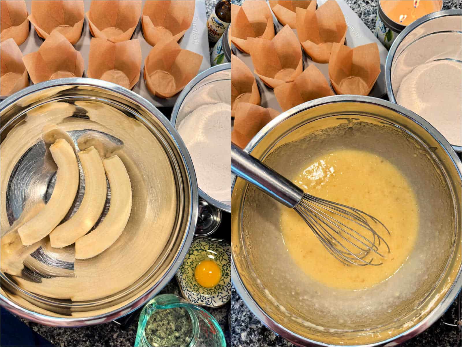 showing the wet ingredient being whisked together