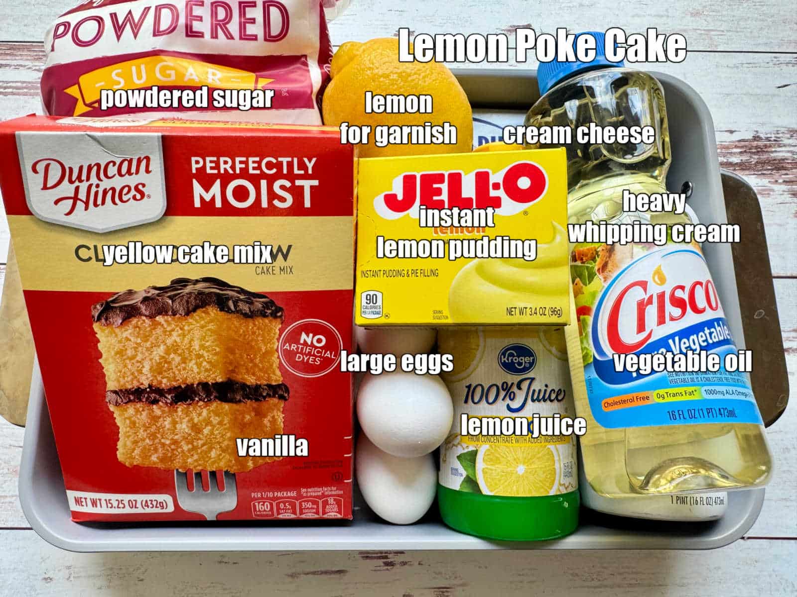 picture of ingredients needed to make lemon poke cake