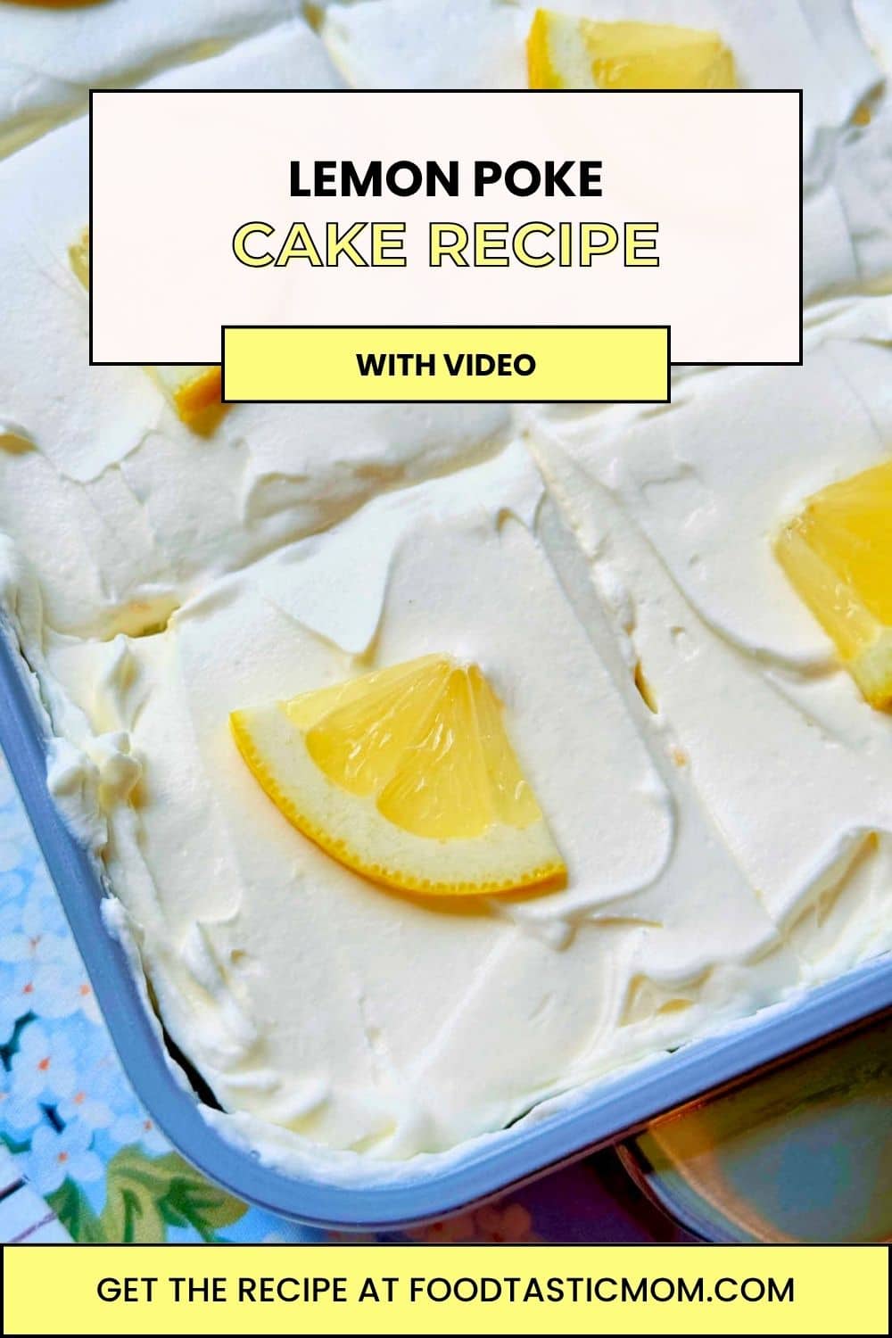You'll never know this lemon poke cake recipe starts with boxed cake mix. Tender cake topped with lemon glaze and cream cheese frosting. via @foodtasticmom