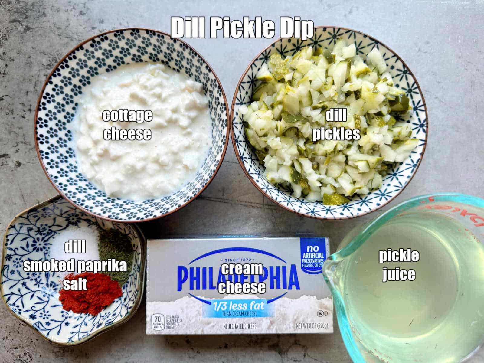 picture of ingredients needed to make dill pickle dip