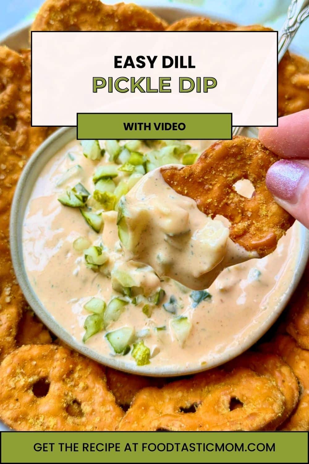 My dill pickle dip is a little different than the rest. Cream cheese and cottage cheese blend together for a lighter dip packed with flavor. via @foodtasticmom