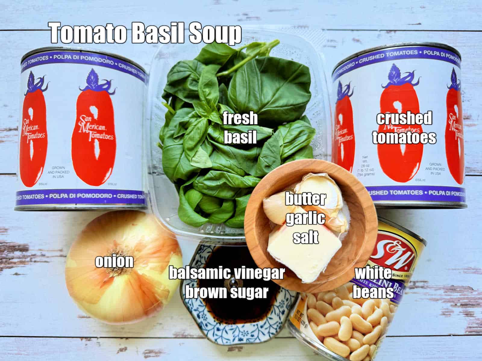 picture of ingredients needed to make tomato basil soup