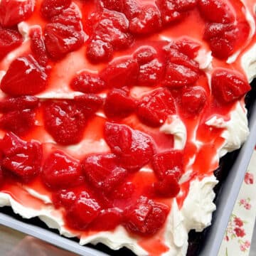 chocolate strawberry cake ready to serve from the cake pan