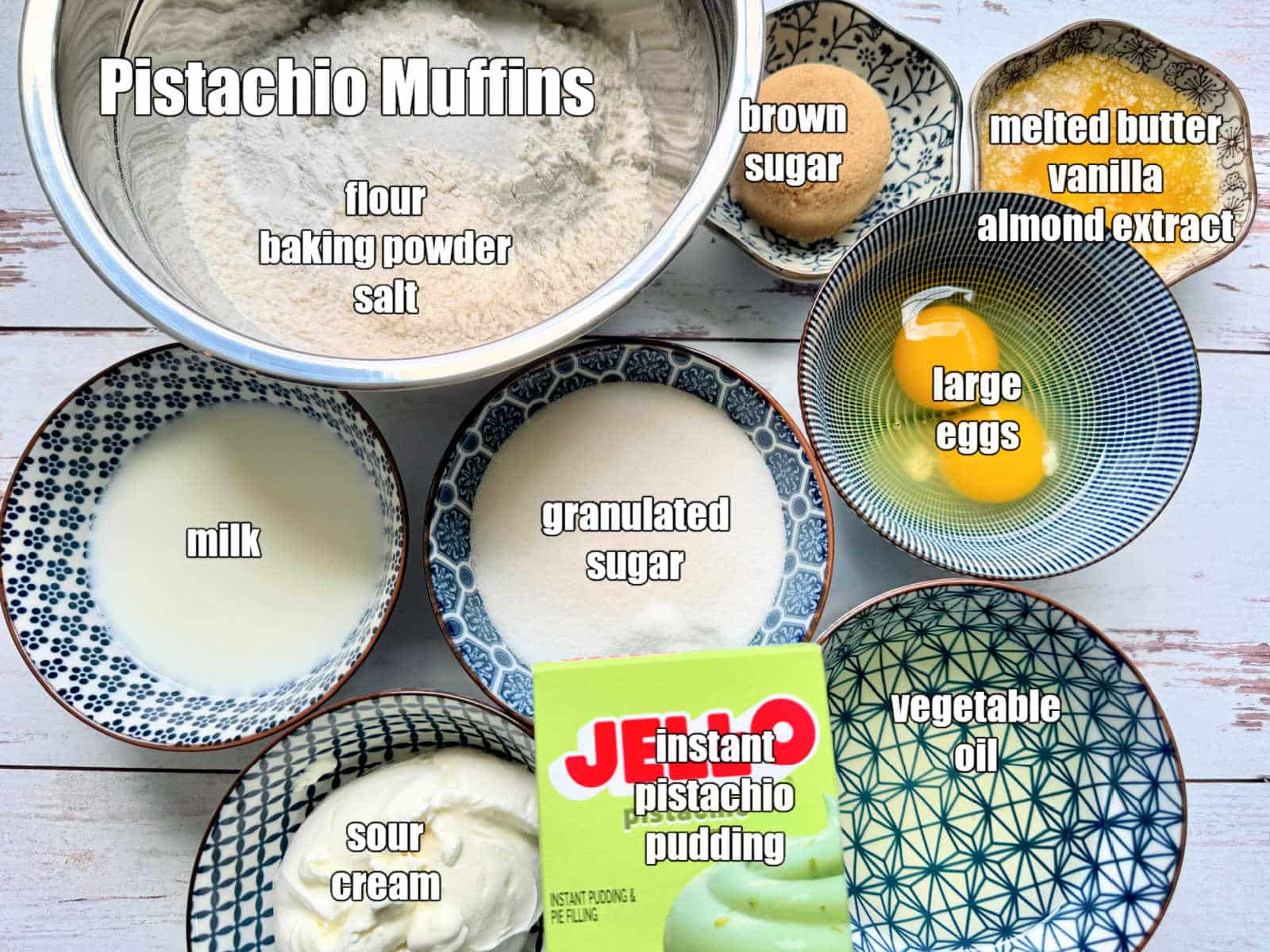 picture of ingredients needed to make pistachio muffins