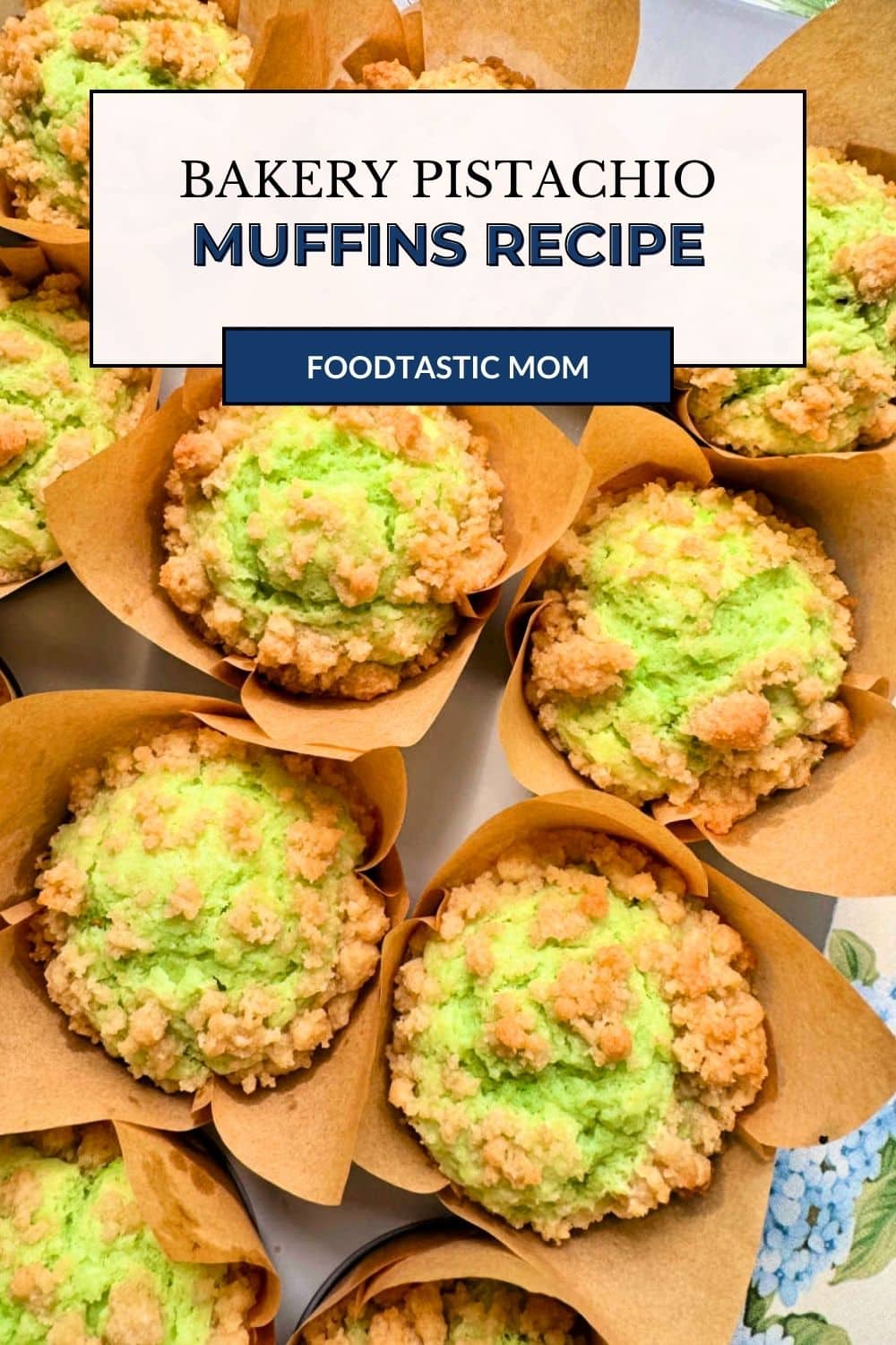 Bakery-style pistachio muffins are easy to make at home. They are a treat with their green hue, pistachio flavor and generous crunch topping.