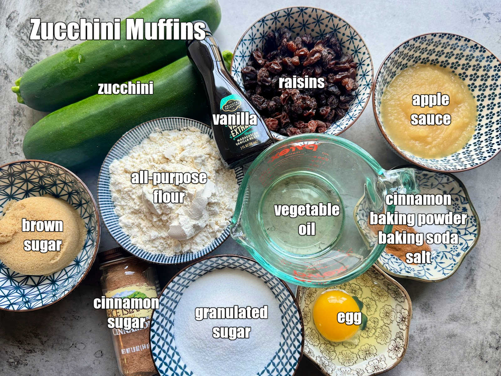 picture of ingredients needed to make zucchini muffin recipe