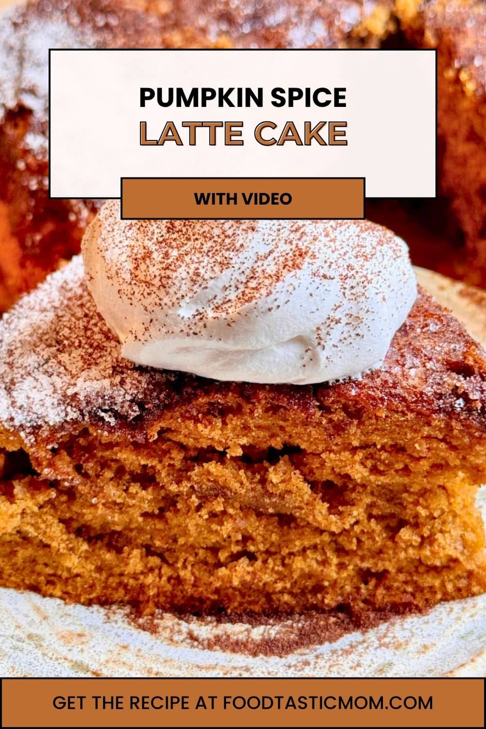 My pumpkin spice latte cake is a soft and fluffy pumpkin spice cake with a layer of sugary instant espresso powder on top. via @foodtasticmom