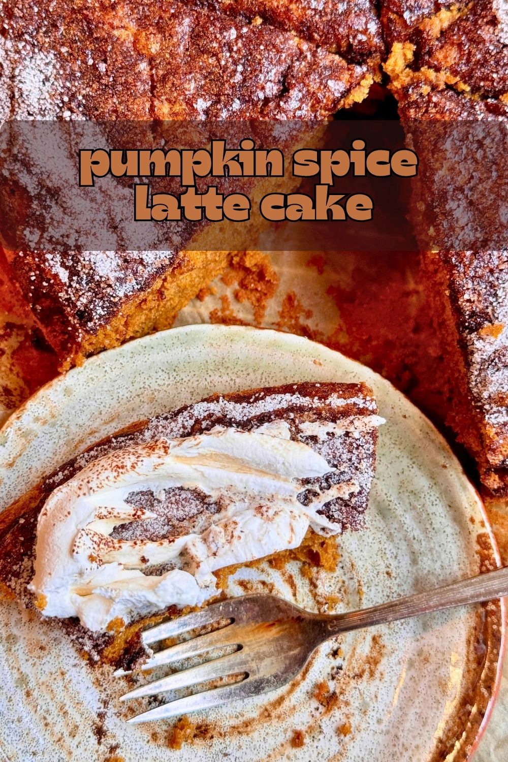 My pumpkin spice latte cake is a soft and fluffy pumpkin spice cake with a layer of sugary instant espresso powder on top. via @foodtasticmom