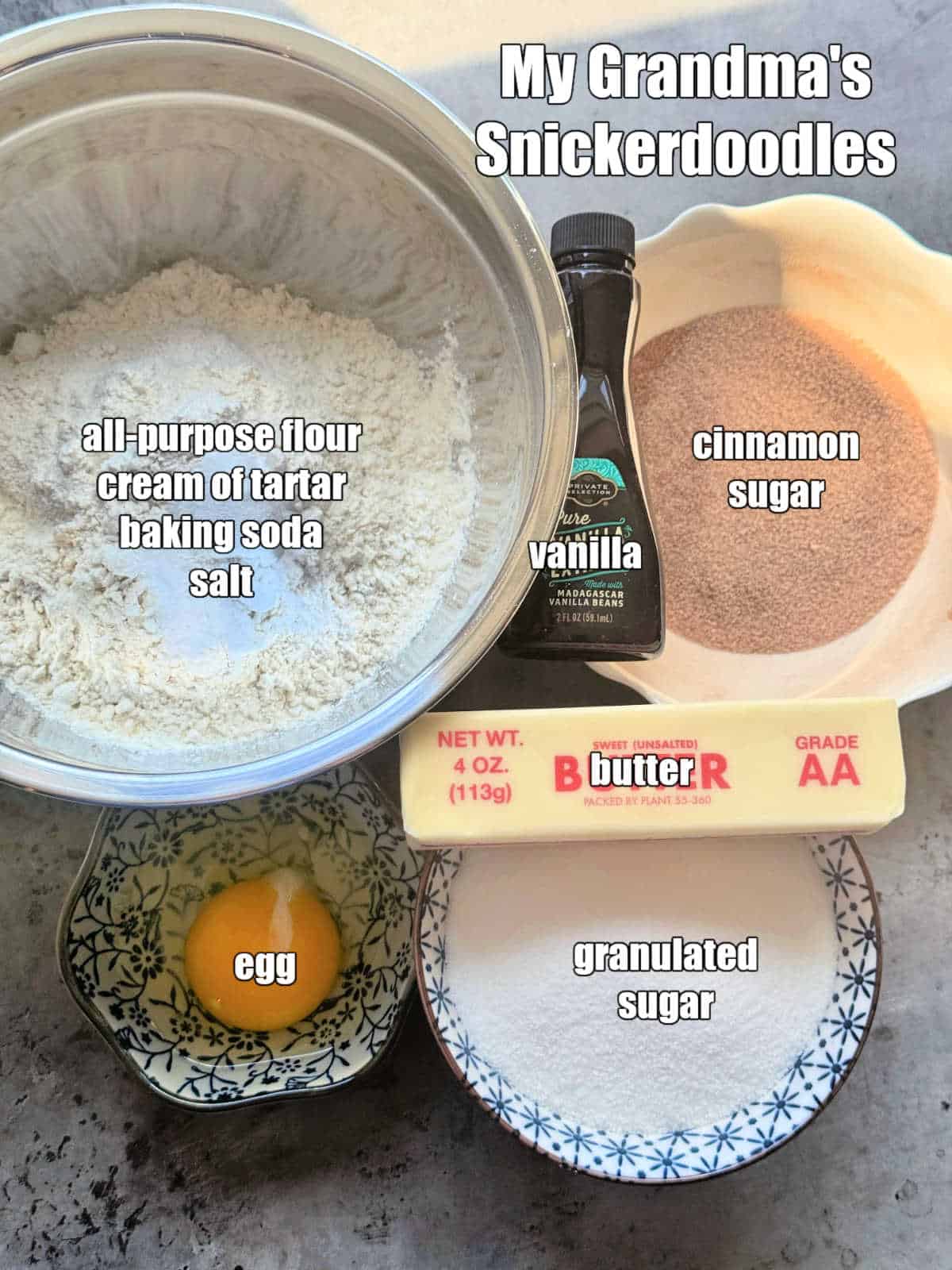 picture of ingredients needed to make snickerdoodles