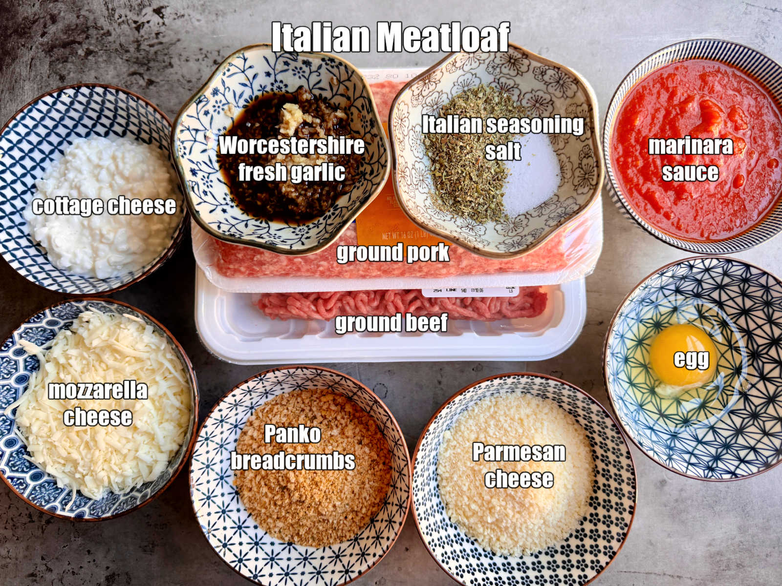 picture of ingredients needed to make italian meatloaf