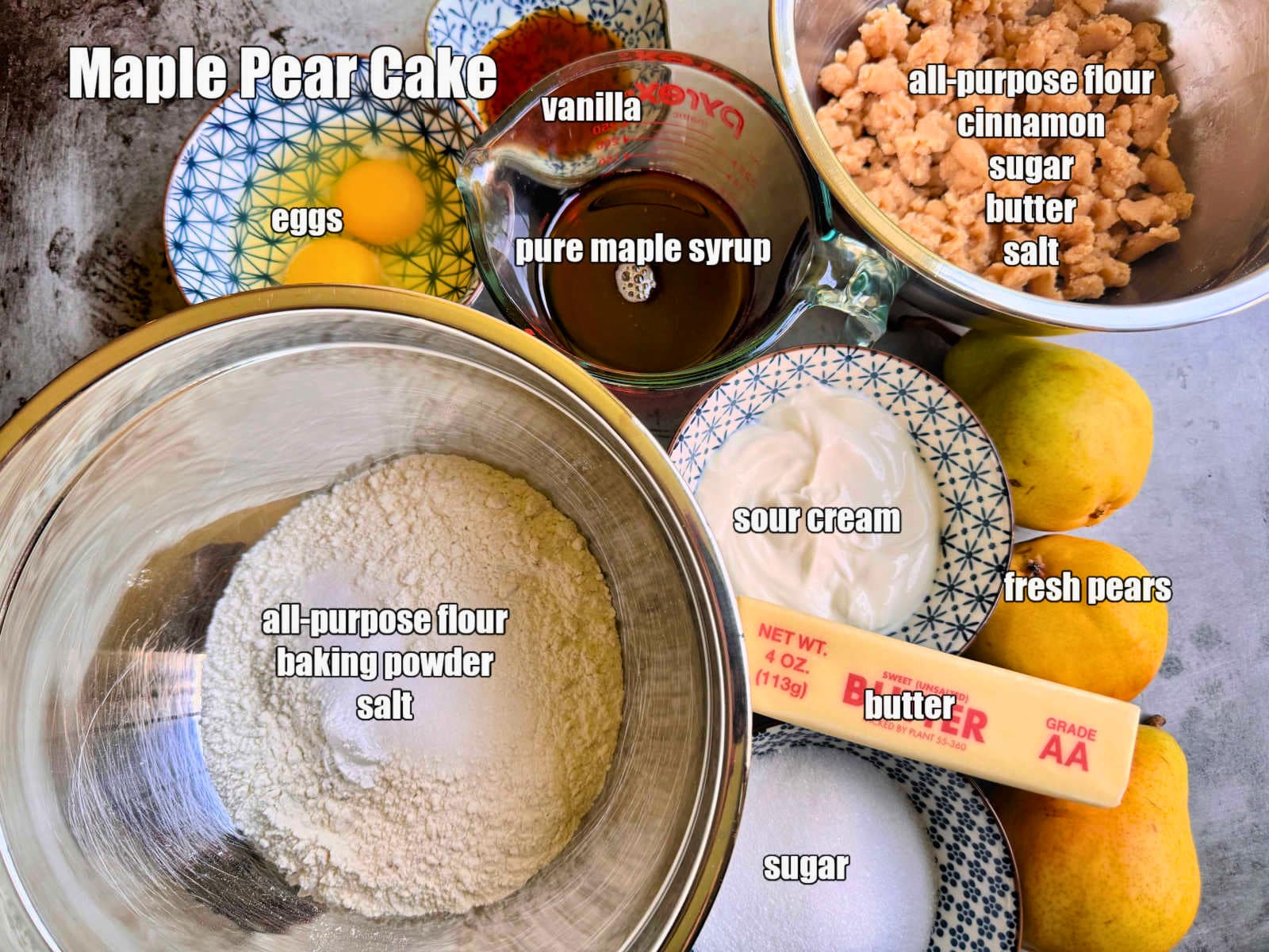 picture of ingredients needed to make fresh pear cake