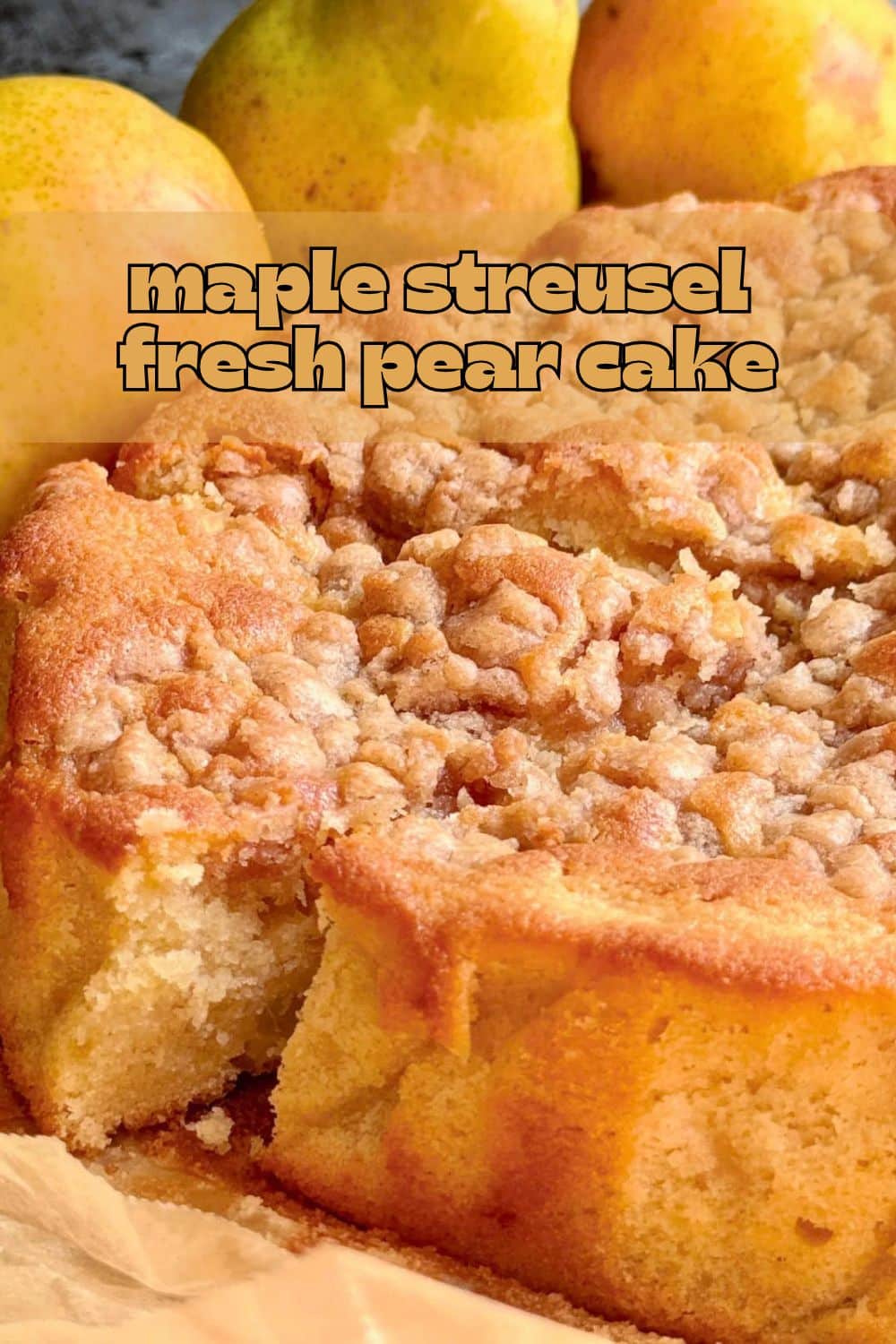 My pear cake recipe is another variation of my viral French Strawberry Cake. I added maple syrup and streusel topping for cozy fall comfort. via @foodtasticmom