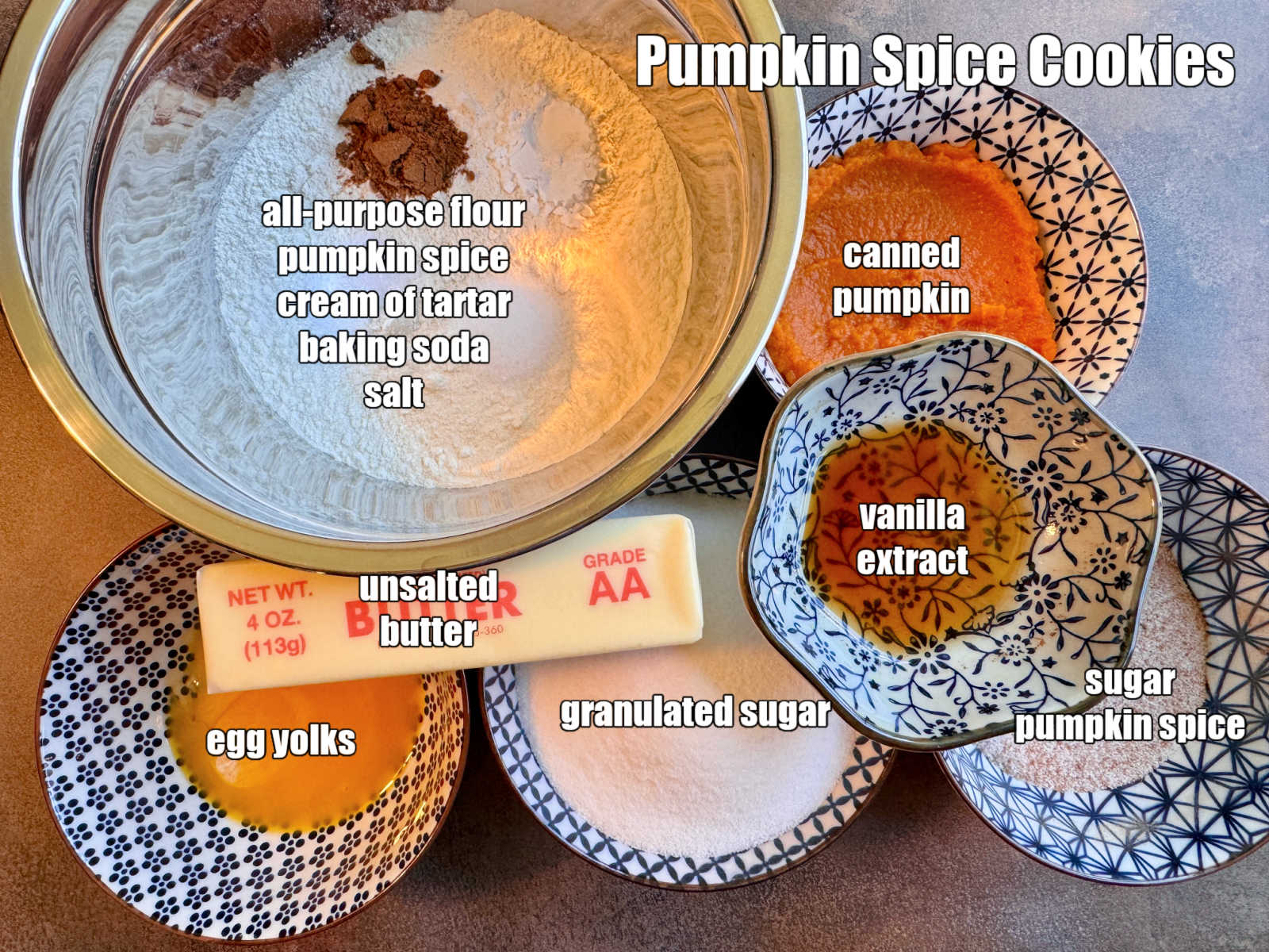 ingredients needed to make pumpkin spice cookies