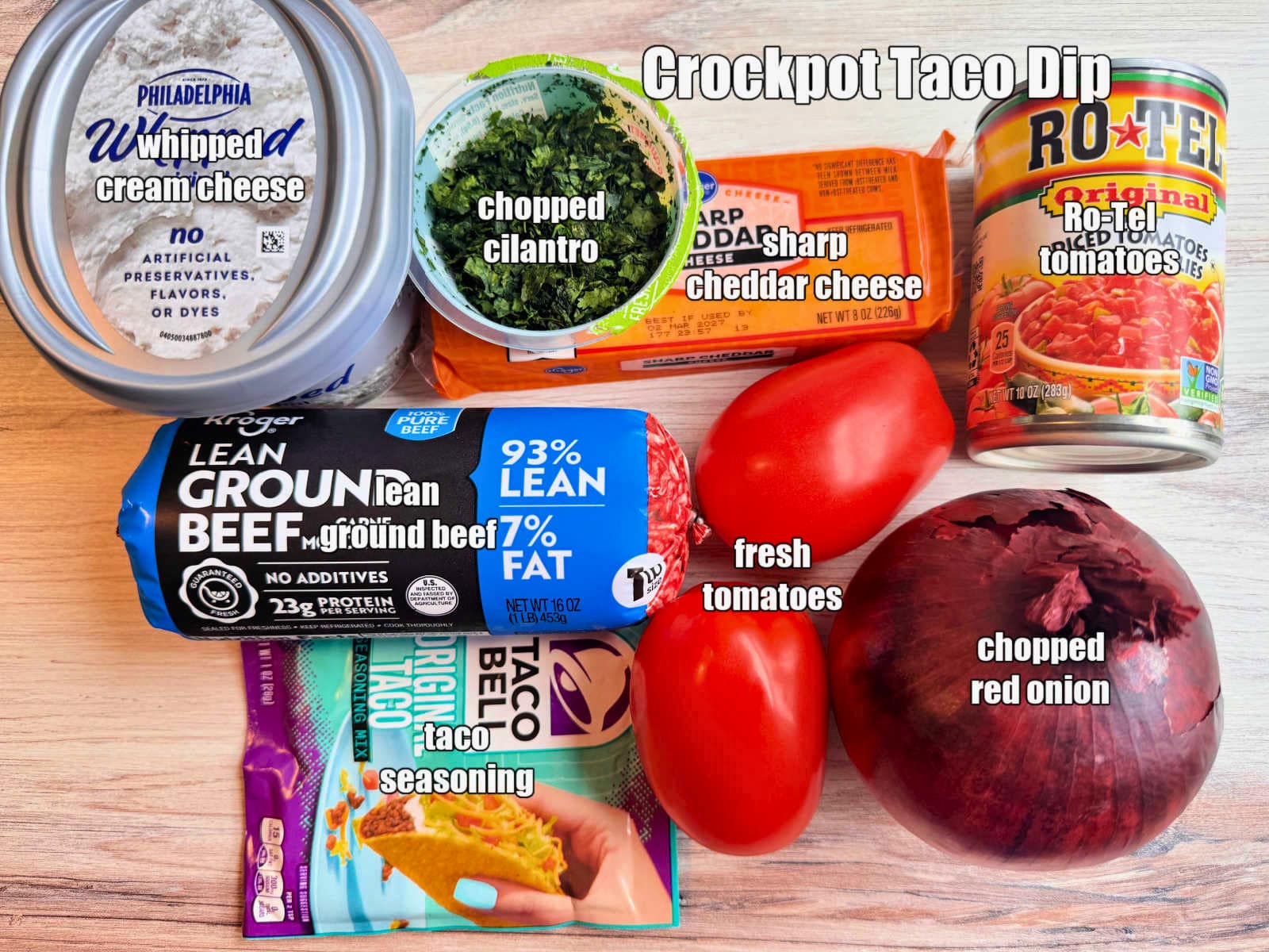 picture of ingredients needed to make crockpot taco dip
